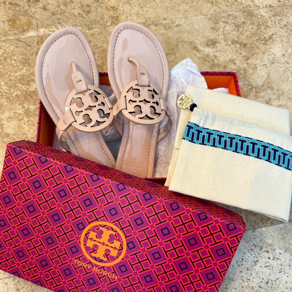 Tory Burch Sea Shell Pink Miller Soft Patent sandals